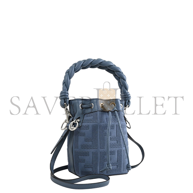 F**di embroidered fabric and leather mini mon tresor bucket bag (18*12*10cm)